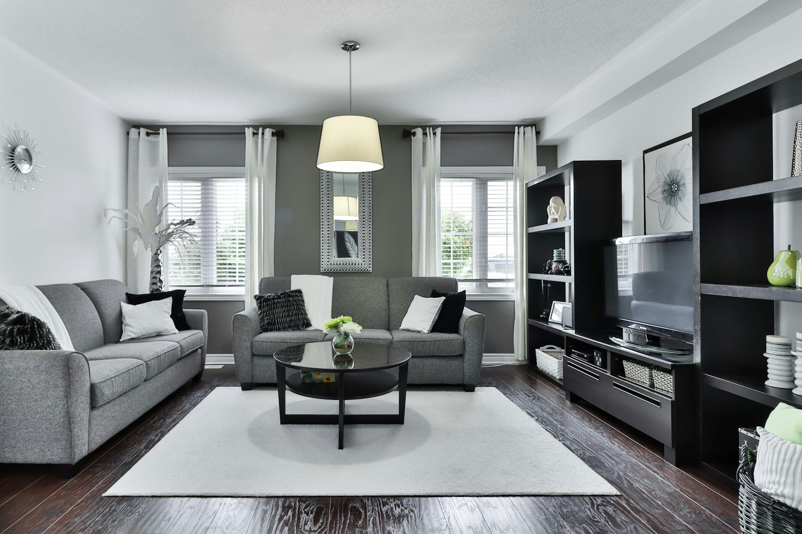 Living room with tall windows